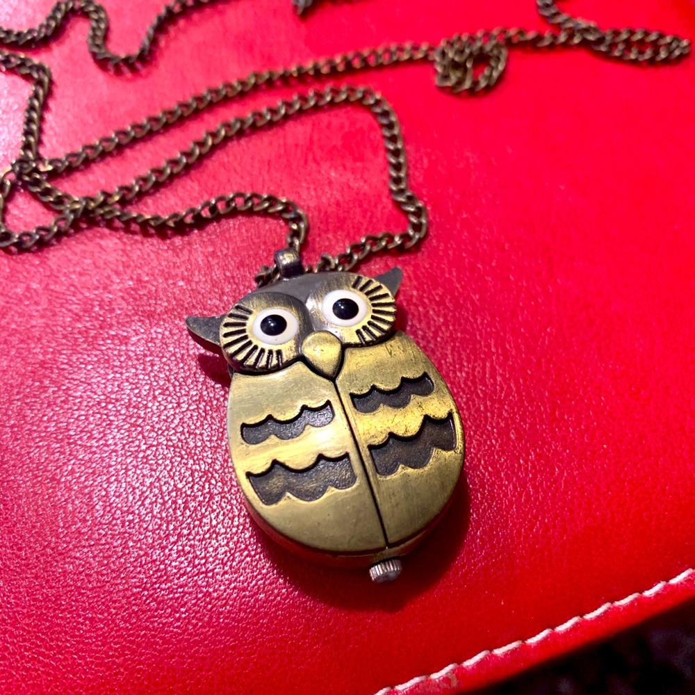 Golden Owl Necklace with Cute Pocket Watch Feature